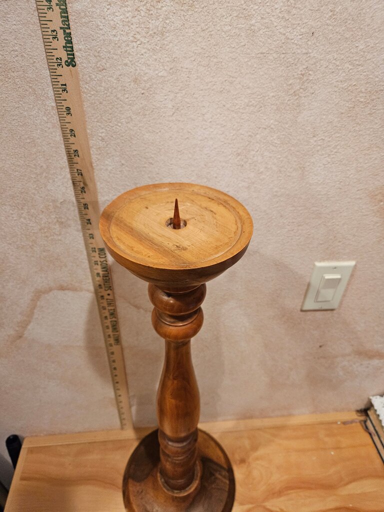 Vintage handmade Large Wooden Signed work, Pricket Candlestick Holder