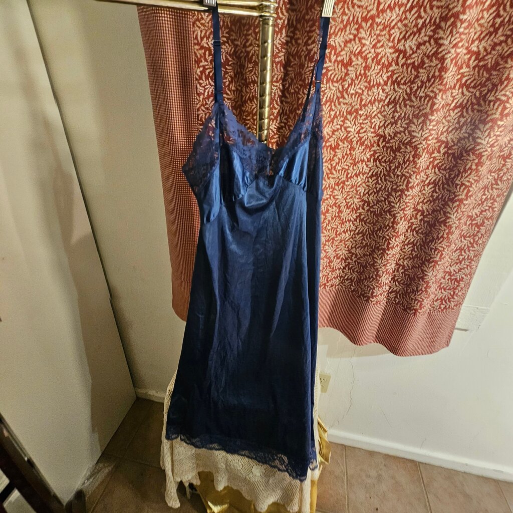 Women's Navy Blue Lace Trim Nightgown