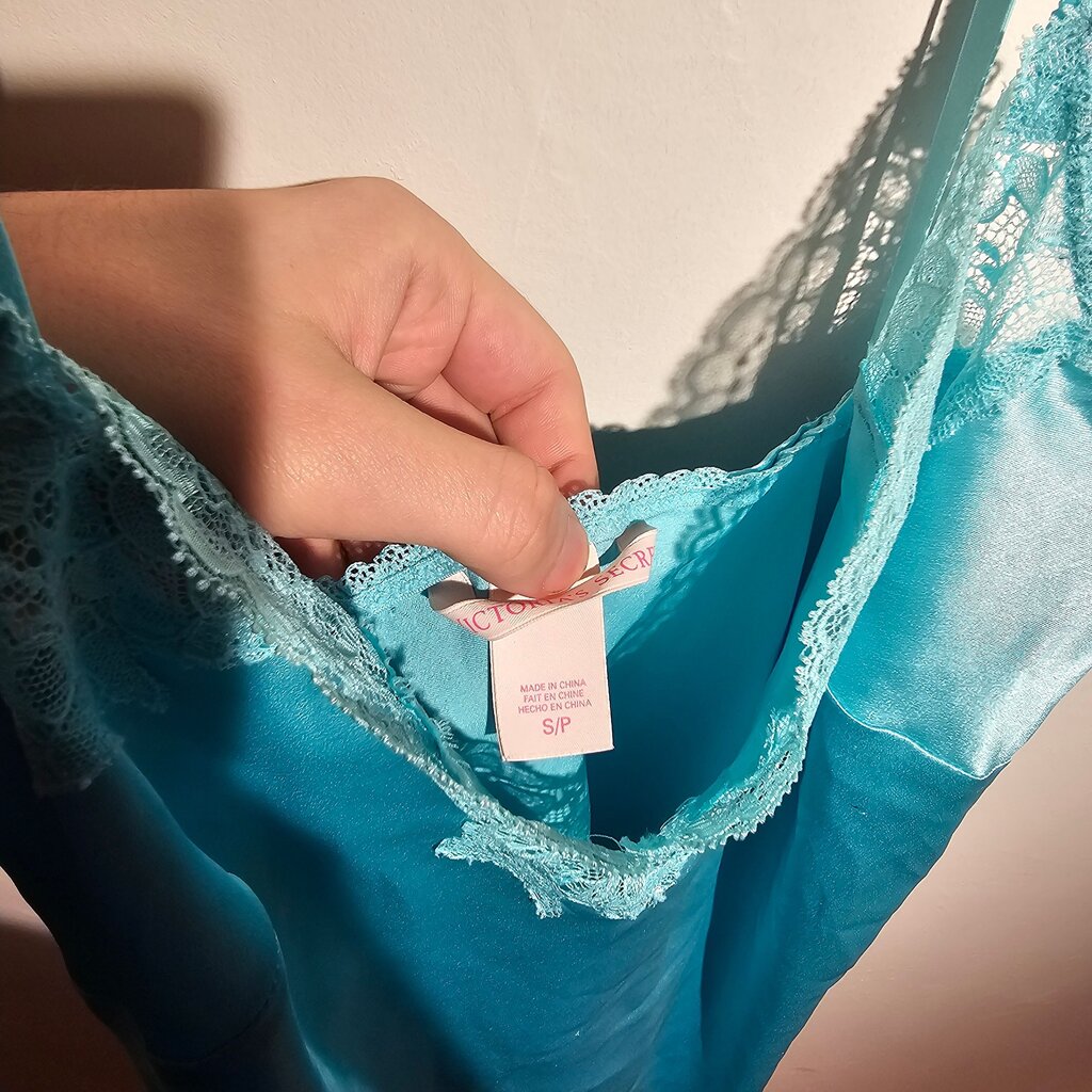 Victoria's Secret Lace trim Satin Y2K Style baby doll Secret Angels Slip Dress Sm Sexy Slit Nightie Nightgown