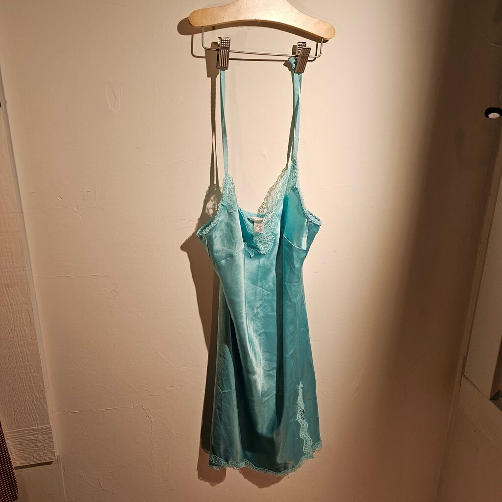 Victoria's Secret Lace trim Satin Y2K Style baby doll Secret Angels Slip Dress Sm Sexy Slit Nightie Nightgown