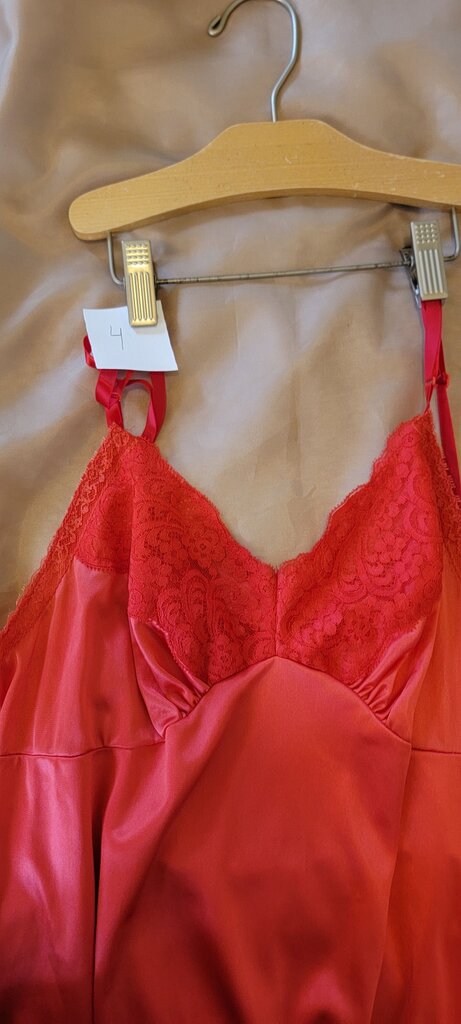 Red Lace Trim Satin Chemise