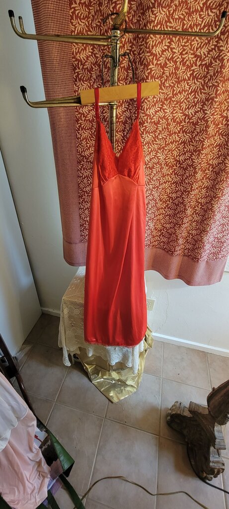 Red Lace Trim Satin Chemise