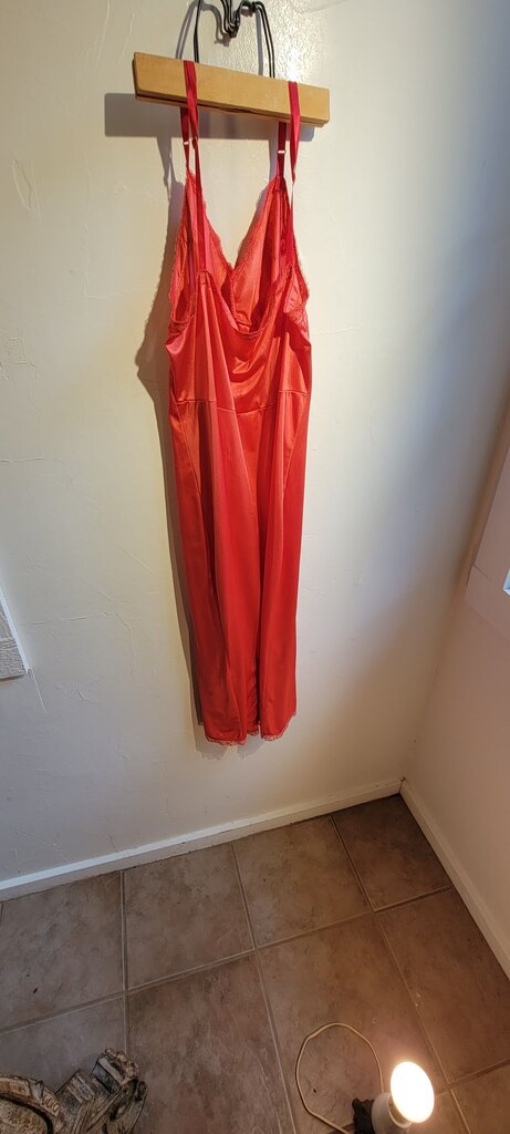 Red Lace Trim Satin Chemise