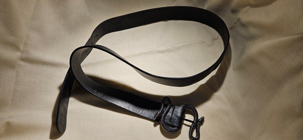 Black Leather Belt with Snake Buckle