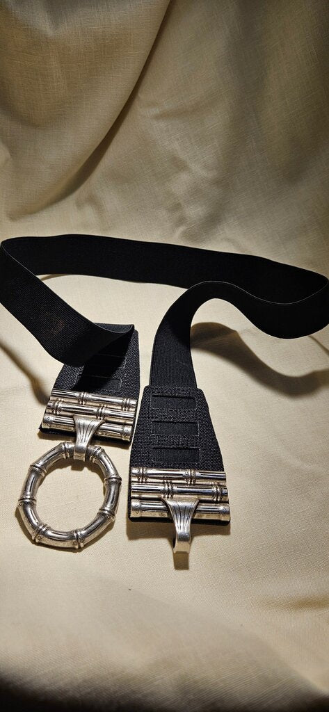 Chico's Women's Black Adjustable Belt with Silver Accents