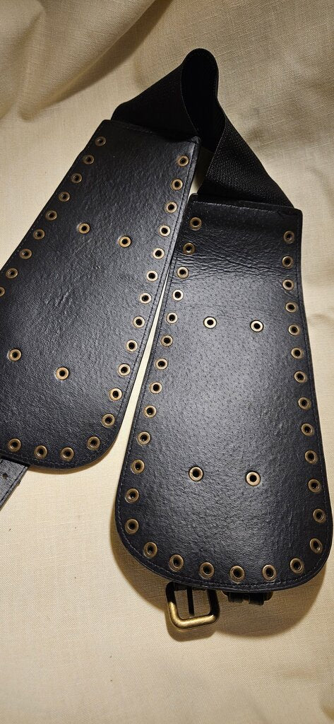 Vintage Black Leather Shoulder Strap with Gold Studs