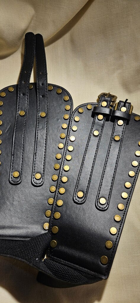 Vintage Black Leather Shoulder Strap with Gold Studs