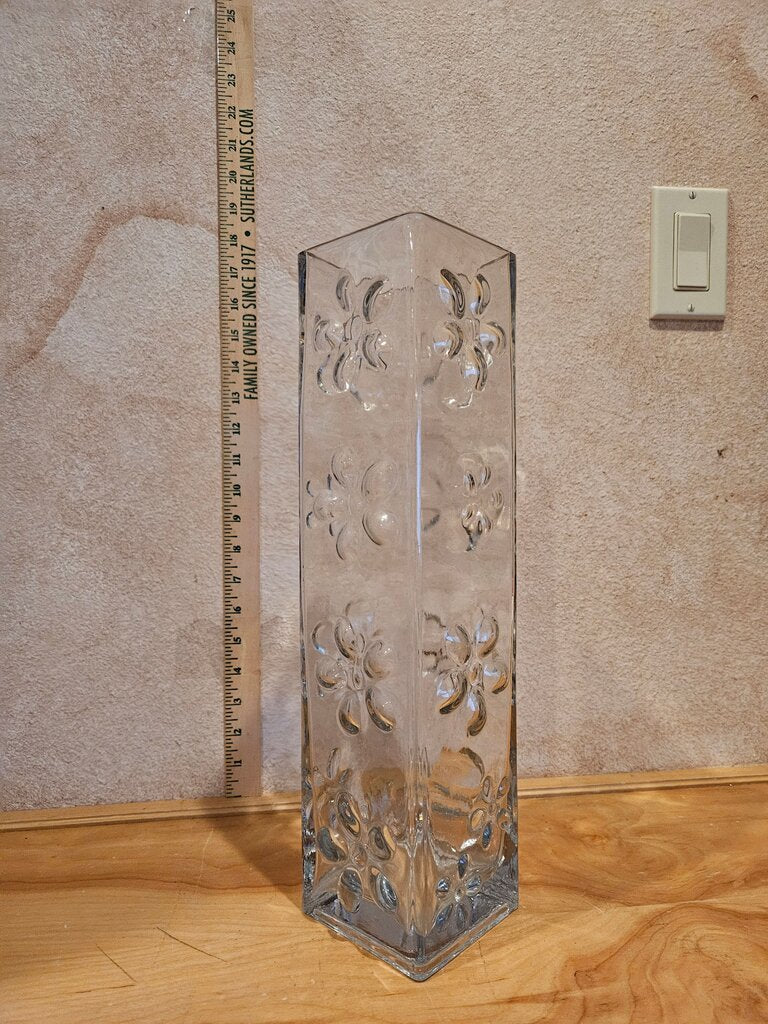 Vintage MCM Blenko Style monumental erre fleurs bulles embossed daisy design petal clear glass vase