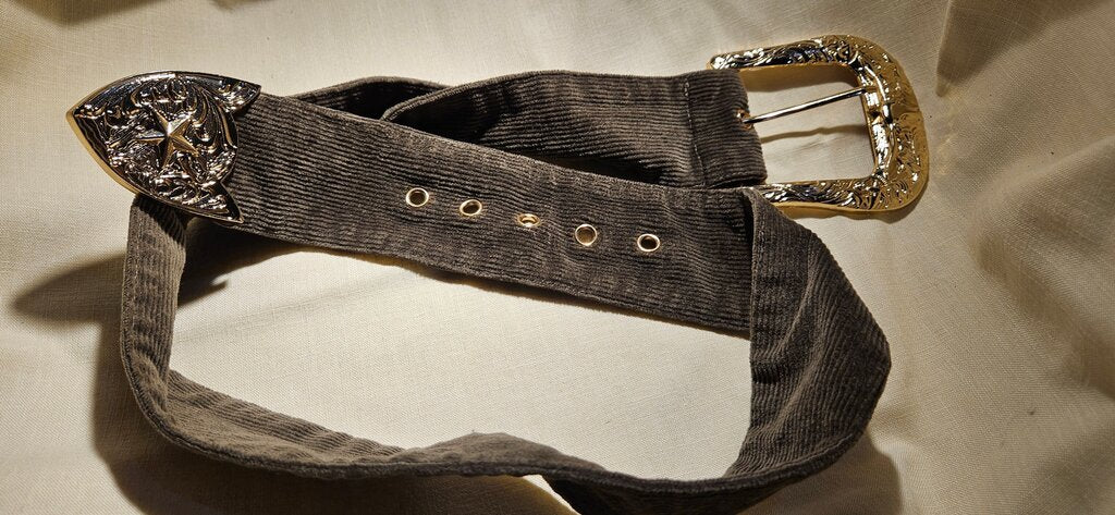 Stylish Brown Corduroy Belt with Decorative Buckle