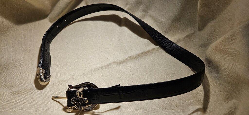 Brighton Black Leather Belt with Decorative Buckle