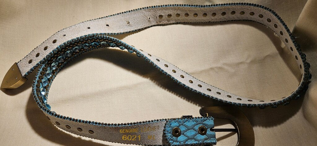 Embellished Blue Leather Belt