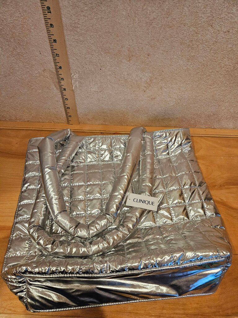 Clinique Silver Quilted Tote Bag