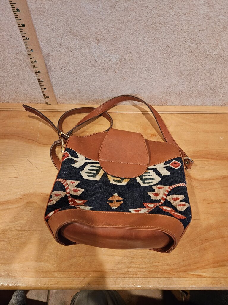 Vintage Leather and Fabric Handbag