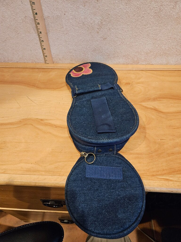 Denim Round Jewelry Case with Floral Design