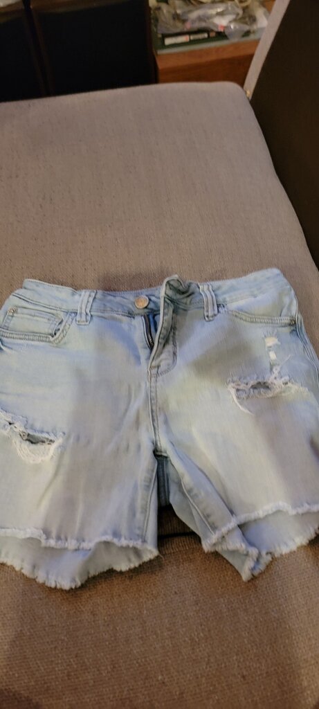 Girls Light Blue Distressed Denim Shorts