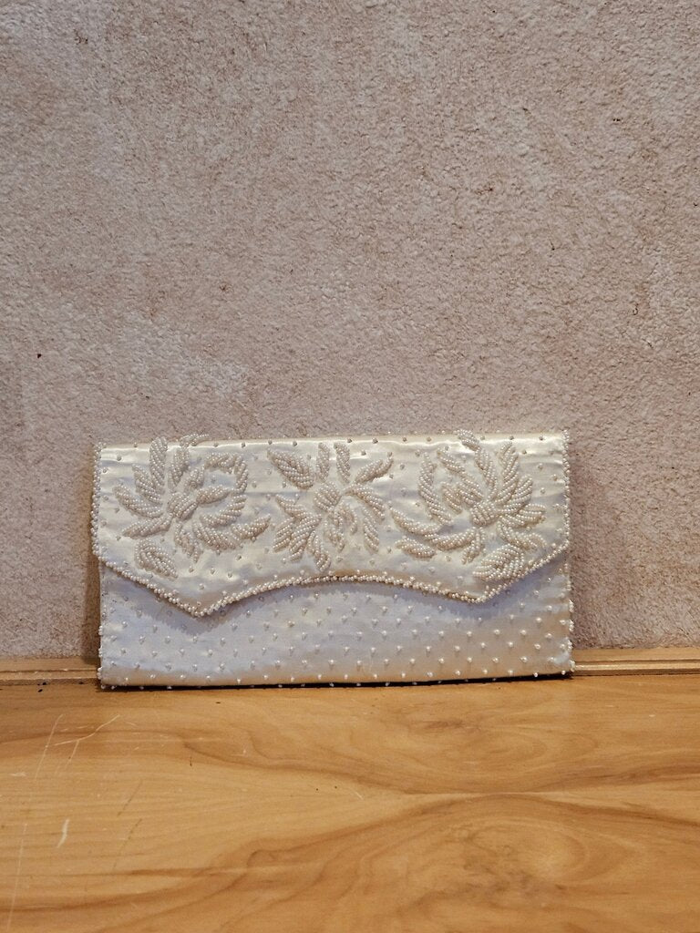 Vintage White Beaded Clutch