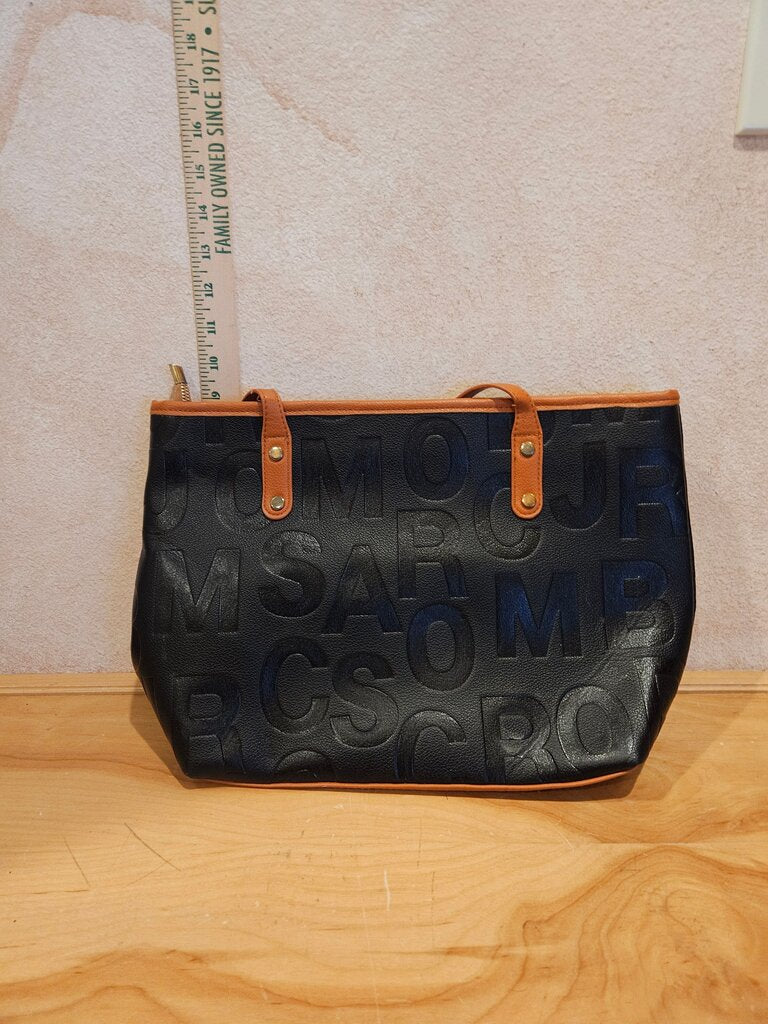 Black Multi-Printed Tote Bag with Brown Accents