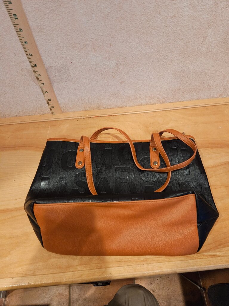 Black Multi-Printed Tote Bag with Brown Accents
