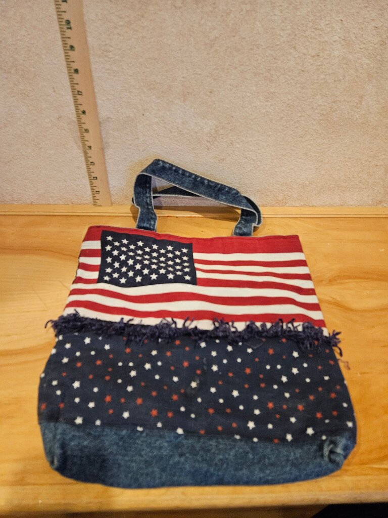 Denim Tote Bag with American Flag Design