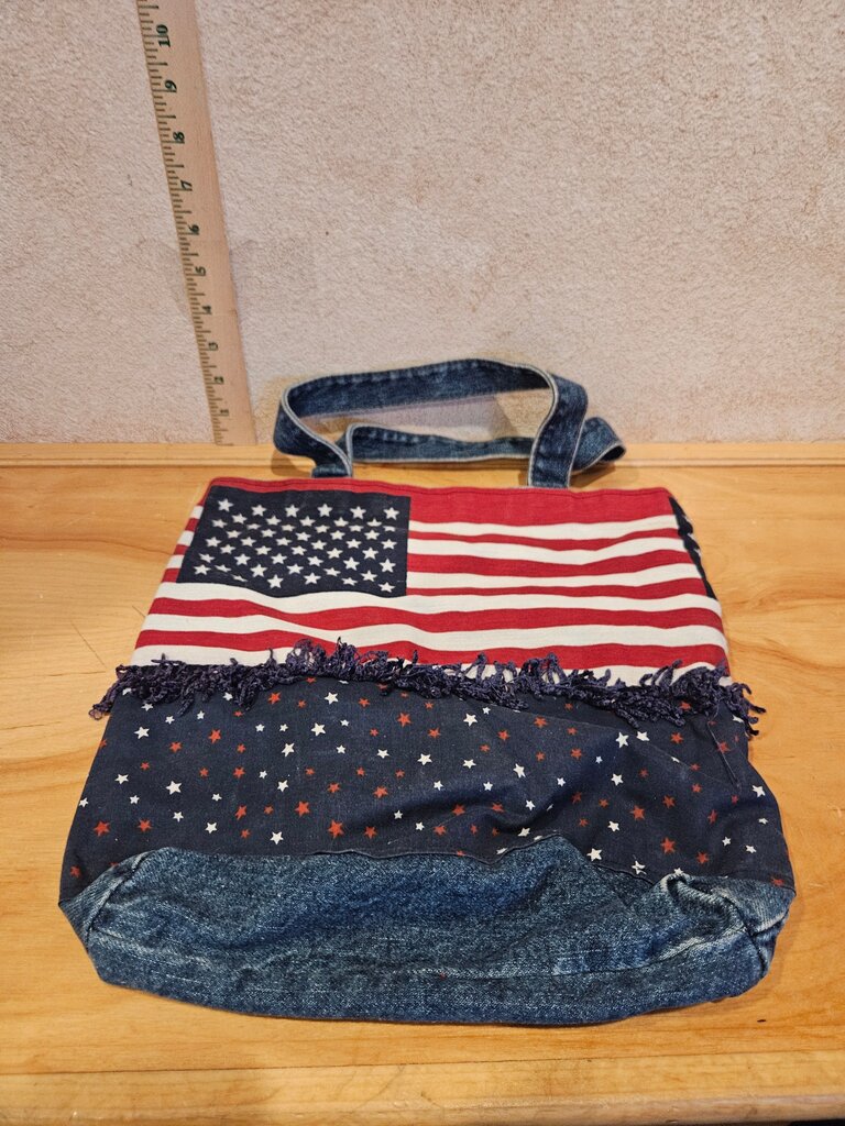 Denim Tote Bag with American Flag Design