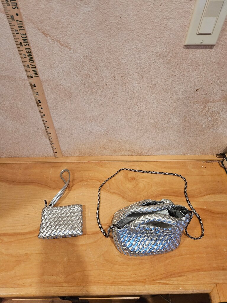 Metallic Silver Handbag and Coin Purse Set