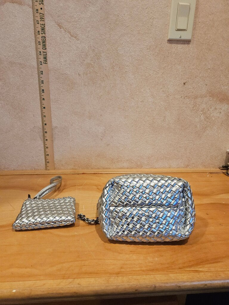 Metallic Silver Handbag and Coin Purse Set