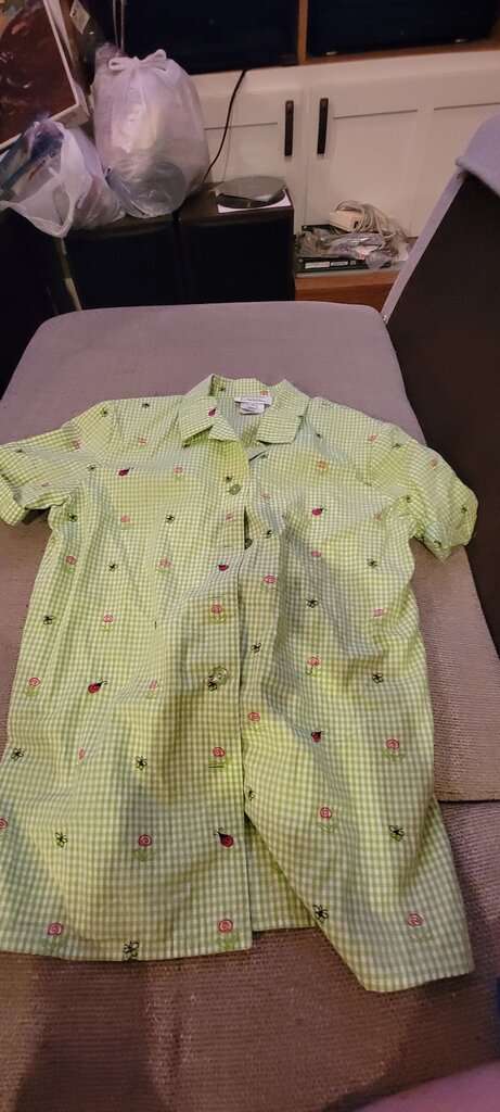 Samantha Edwards Green Gingham Shirt with Floral Embroidery