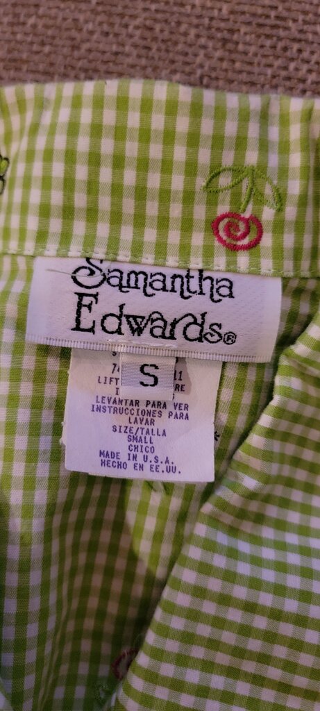 Samantha Edwards Green Gingham Shirt with Floral Embroidery
