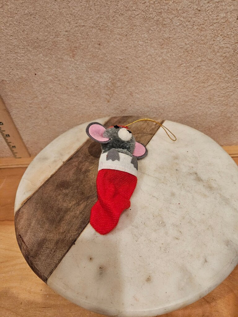 Gray Mouse Christmas Stocking Ornament