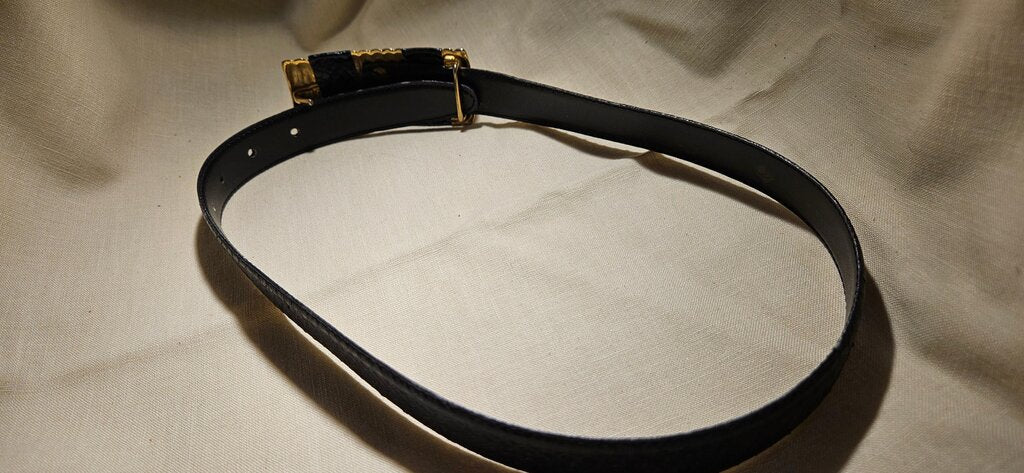 Black Leather Belt with Gold Accents