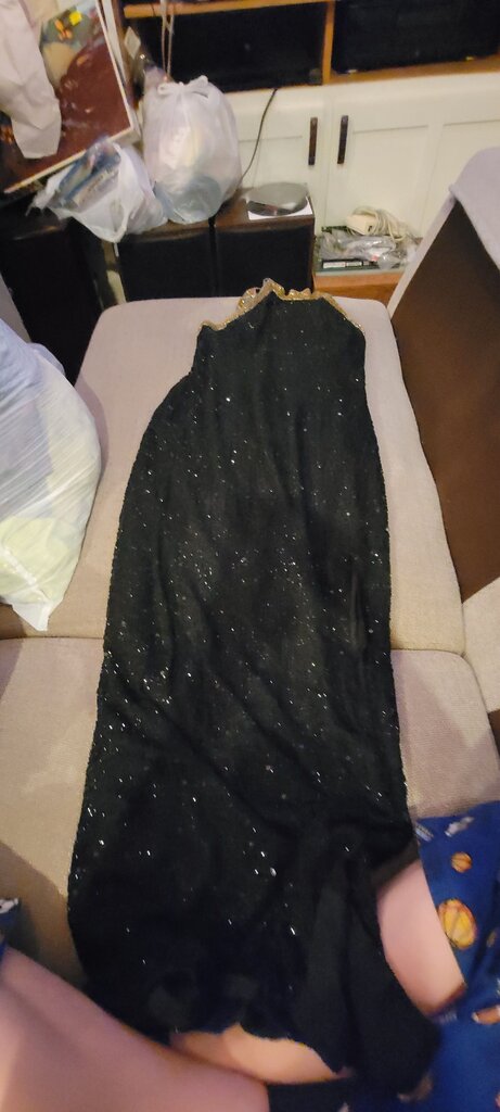 Black Evening Gown with Gold Accents