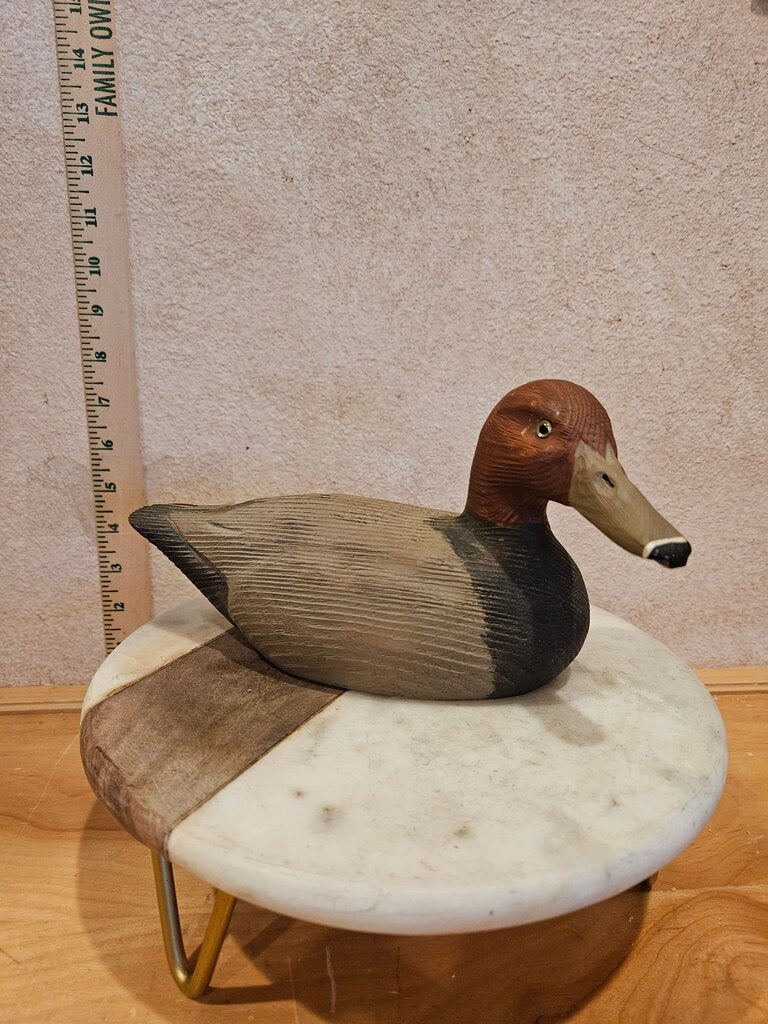 Handcrafted Vintage Duck Decoy Signed Redhead Drake Solid Wood Farmhouse Cabin Grandmacore Cottage Granny Core