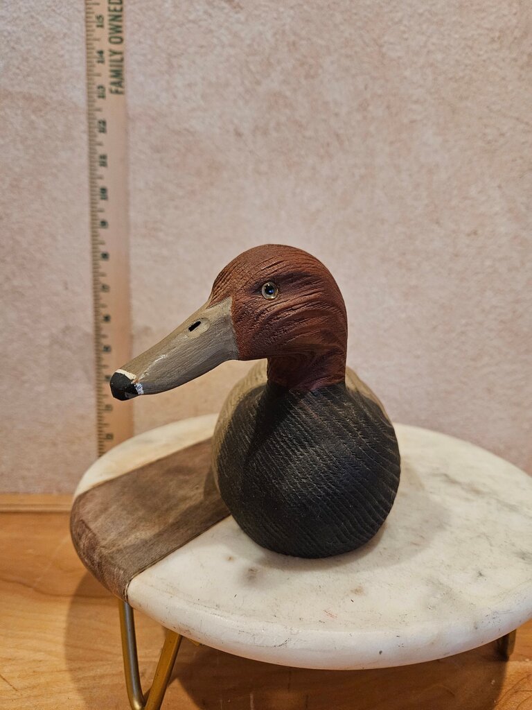 Handcrafted Vintage Duck Decoy Signed Redhead Drake Solid Wood Farmhouse Cabin Grandmacore Cottage Granny Core