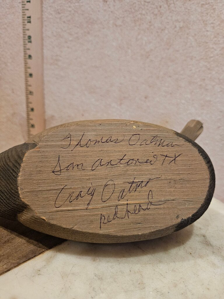 Handcrafted Vintage Duck Decoy Signed Redhead Drake Solid Wood Farmhouse Cabin Grandmacore Cottage Granny Core