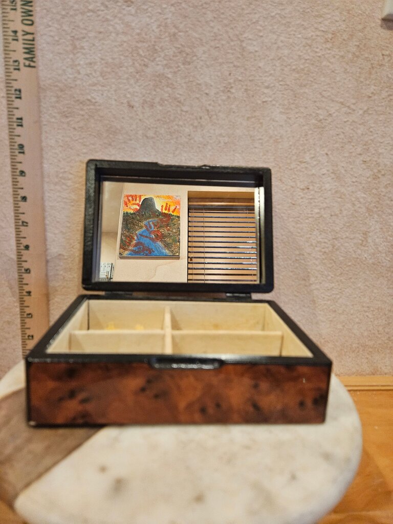 Large Moroccan? As Is Unique Wood Jewelry Box or cigar humidor Probably Thuya Burl Storage Box, Handmade Decorative MCM decor