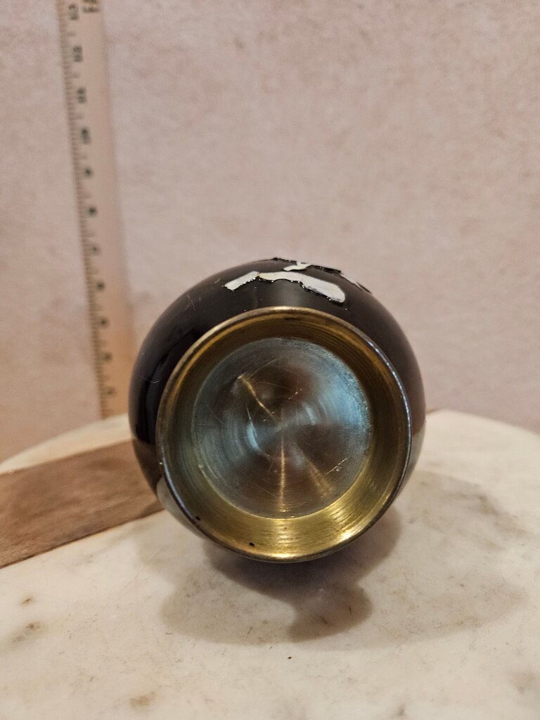 Vintage Korean Black Lacquerware & bud Bud Vase with Mother of Pearl Flower Inlay, Brass and Lacquerware Bud Vase from Asia, Inlaid Iridescent Floral Design