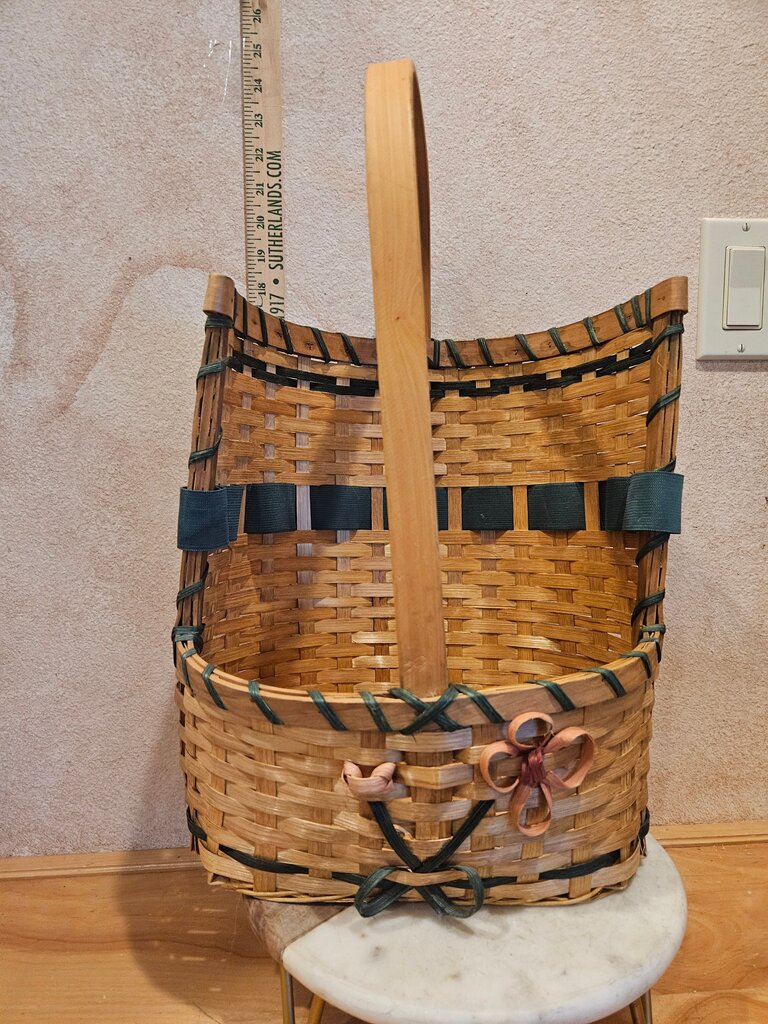 Unique Floral Motif Design Woven Decorative Basket w Big Handle display, dry flower vase, towel holder vanity bathroom organizer