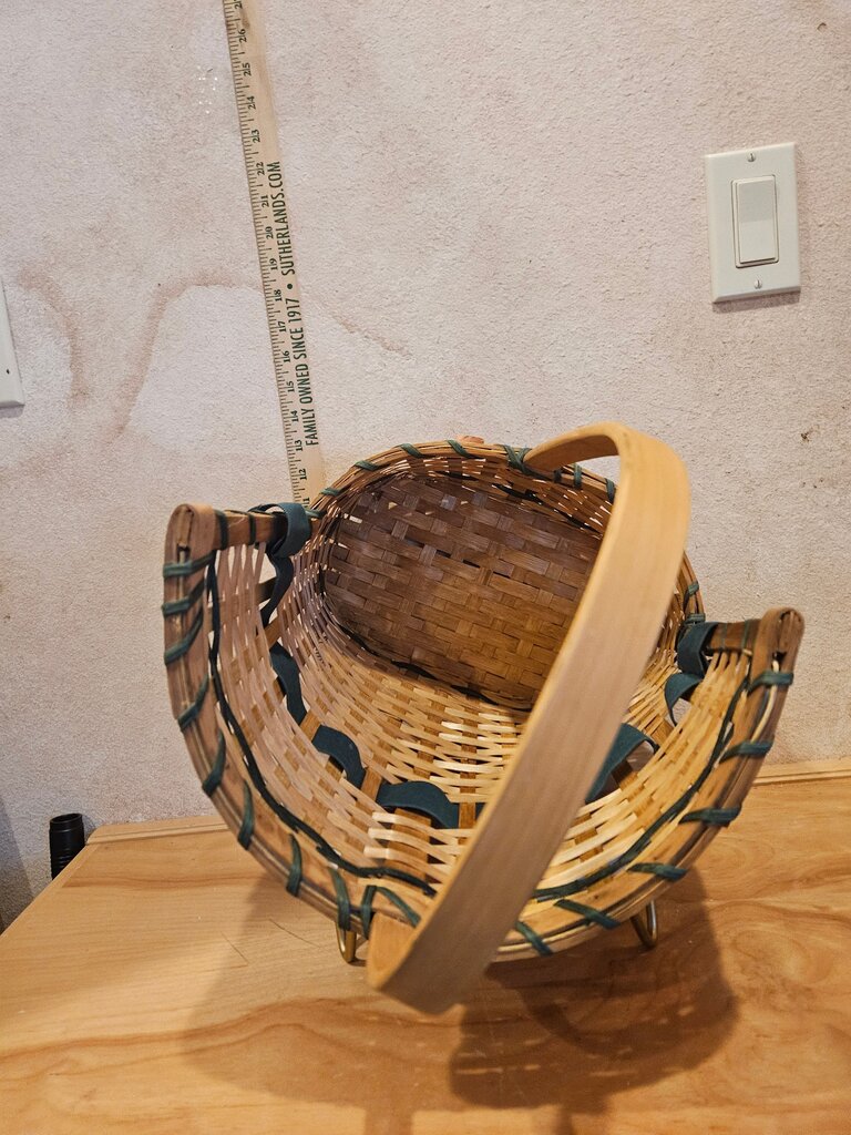 Unique Floral Motif Design Woven Decorative Basket w Big Handle display, dry flower vase, towel holder vanity bathroom organizer