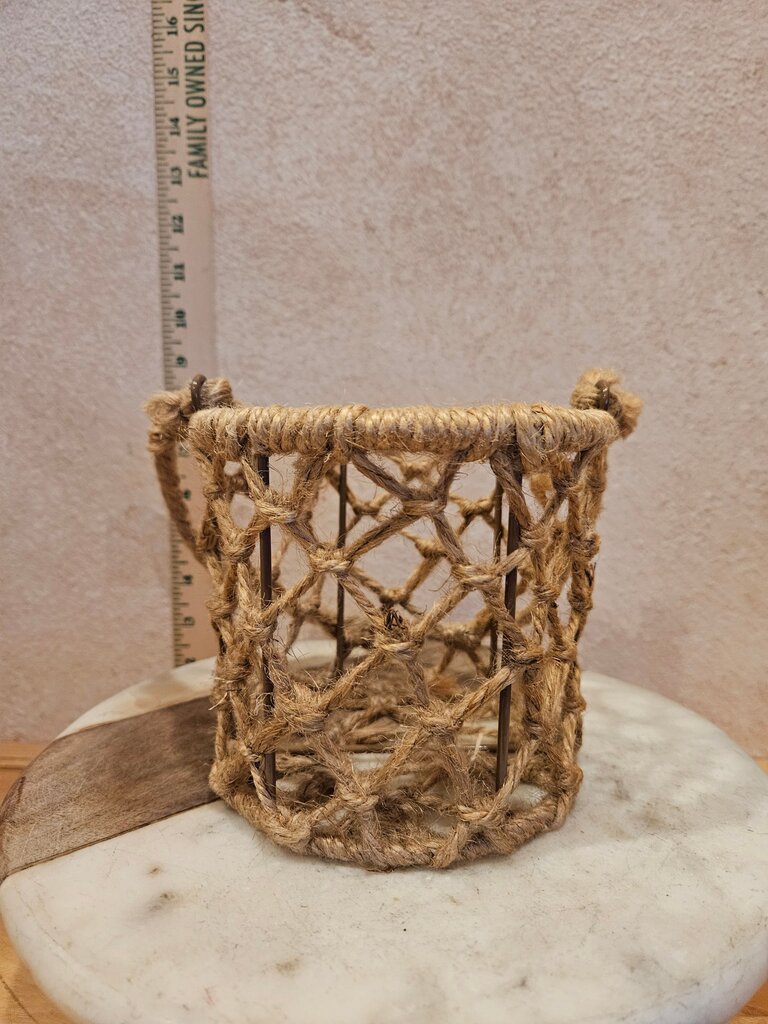 Natural Hanging Jute Coastal Ocean Decor Handcrafted Rope Basket / Vase / add glass for candle holder