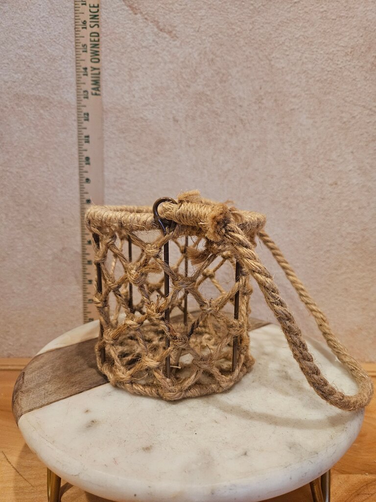 Natural Hanging Jute Coastal Ocean Decor Handcrafted Rope Basket / Vase / add glass for candle holder