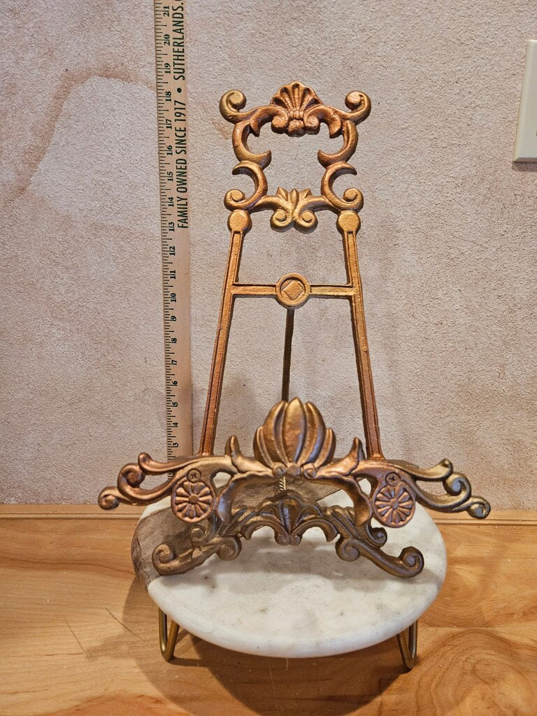 Vintage Gilded Painted Metal French Rococo Style Art Nouveau Baroque Easel book holder, painting picture print display Hollywood Regency Style