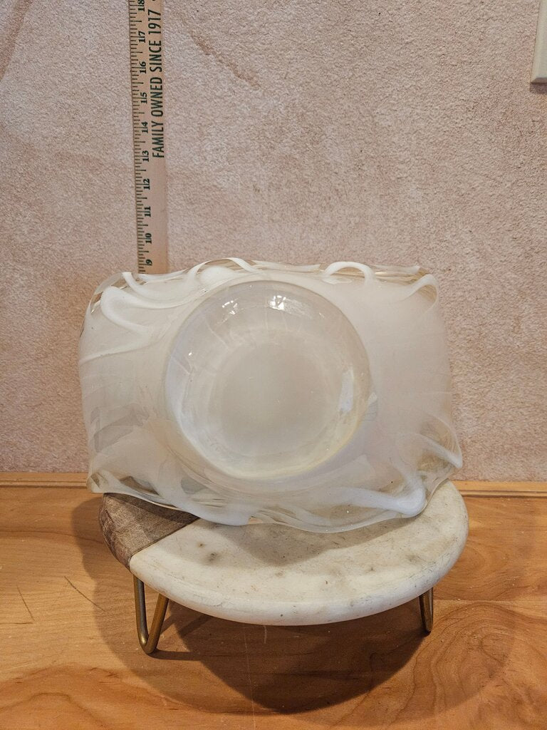 Elegant Murano Style Taupe Smoky White Glass Wavy Handmade Decorative Display Bowl Decor