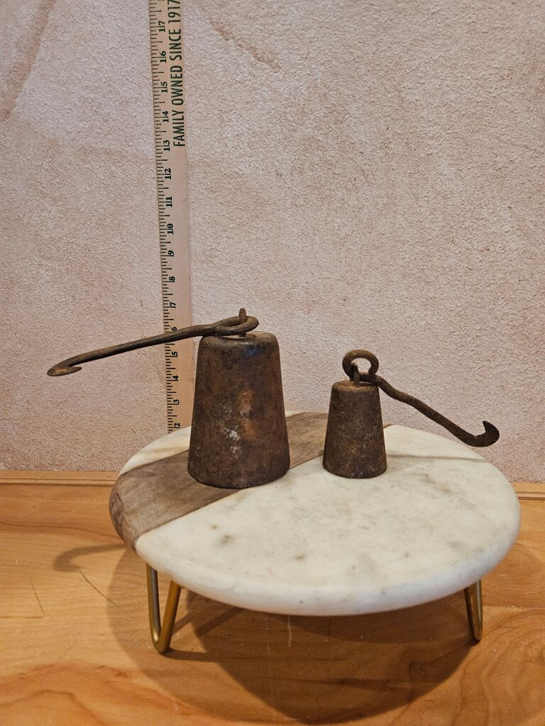Antique Pair of Cast Iron Platform Cotton Tobacco Rustic Primitive Scale Hanging Balance Beam Weight Hooks Farmhouse Decor