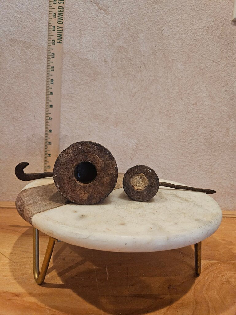 Antique Pair of Cast Iron Platform Cotton Tobacco Rustic Primitive Scale Hanging Balance Beam Weight Hooks Farmhouse Decor
