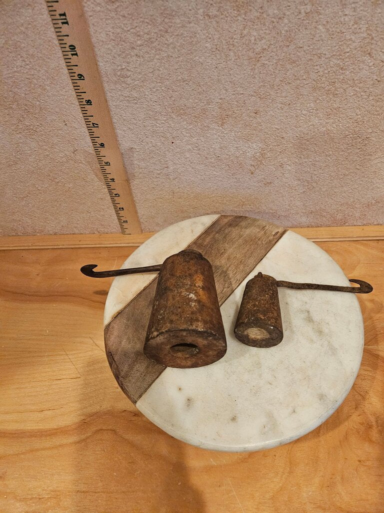 Antique Pair of Cast Iron Platform Cotton Tobacco Rustic Primitive Scale Hanging Balance Beam Weight Hooks Farmhouse Decor