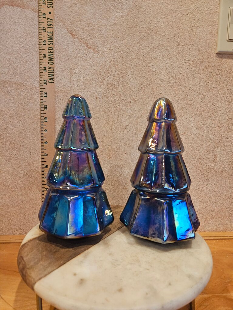 Iridescent Blue Glass Christmas Tree with Candles