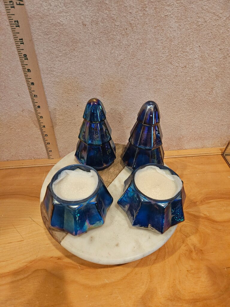 Iridescent Blue Glass Christmas Tree with Candles