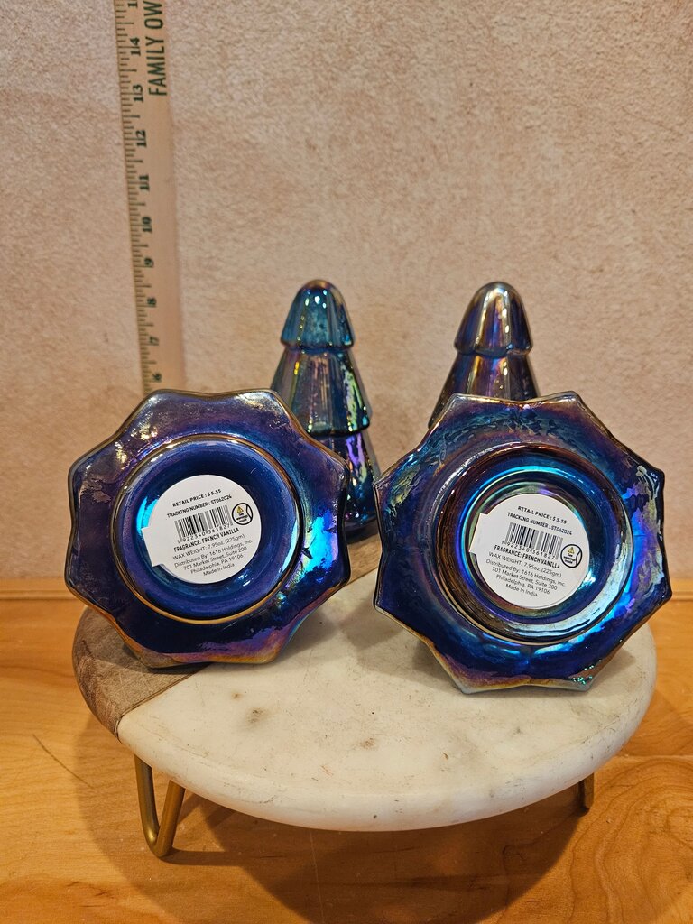 Iridescent Blue Glass Christmas Tree with Candles