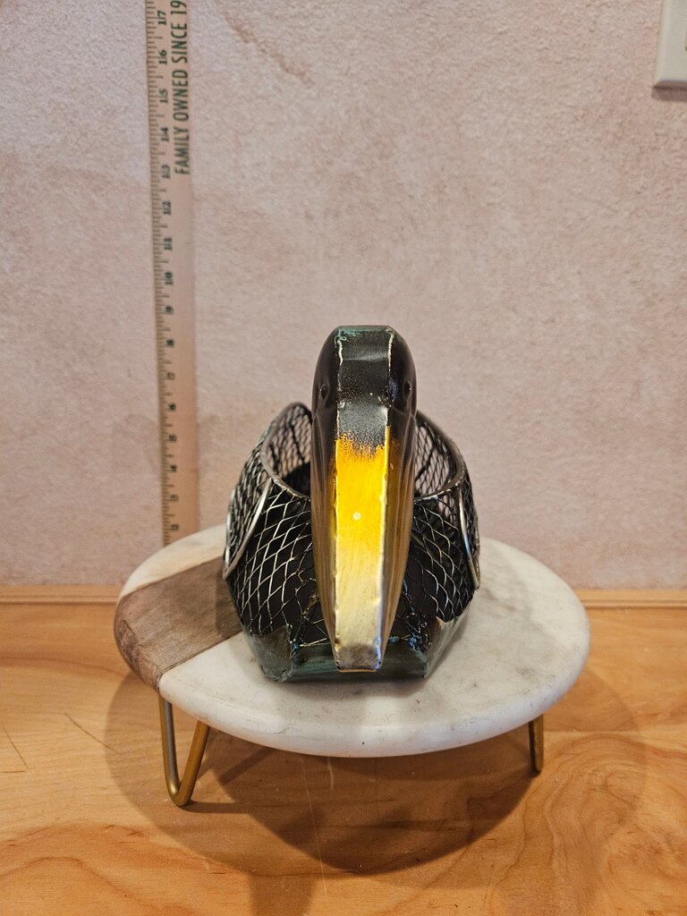 HandCrafted MetalWork Pelican Bird Metal Display basket Copper & Turqouise Unique Coastal Ocean Display