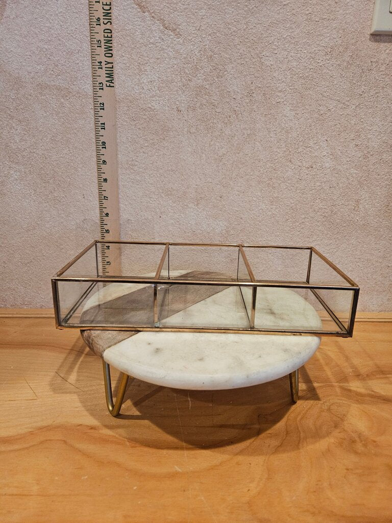 Elegant Glass & brass/Gold Metal Desktop Organizer Jewelry Trinket Keepsake Display Box Bras Curio
